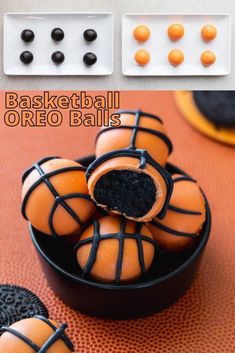 basketball oreo balls are in a bowl on the table