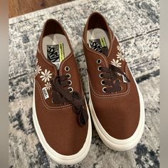 New With Tags And Never Worn Vans. Brown With Flowers. Size 9 Vans Brown Sneakers For Spring, Brown Vans Sneakers For Spring, Retro Brown Sneakers For Spring, Brown Vans Sneakers, Vans Brown, Shoes Vans, Women's Vans, Womens Vans, Vans Shoes