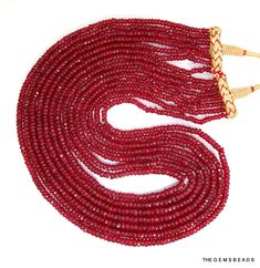 "Product Detail Stone Name:----------------------> Natural Ruby Origin:------------------------------> Africa Product Type:--------------------> Faceted Beads. Shape:------------------------------> Roundelle Shape. Size:----------------------------------> 3.20MM to 4.5MM Approx Quantity:---------------------------> 1. String. Weight:------------------------------> 80 Carat According to 18\" inch string. (It is approx. weight depends on size) SKU: 603 oººooººooººooººooººooººo Red Rondelle Gemstone Beads, Red Beads And Cabochons For Jewelry Making, Red Rondelle Beaded Necklace With Spacer Beads, Large Rondelle Beads For Jewelry Making, Gemstone Beaded Necklaces For Jewelry Making, Rondelle Polished Beads For Jewelry Making, Rondelle Polished Beads Necklace For Jewelry Making, Rondelle Beaded Necklaces With Large Beads For Jewelry Making, Rondelle Large Beads Necklace For Jewelry Making