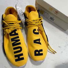 Pharrell Williams Human Race Yellow Sneaker. New In Box. Never Worn. Release Date 7/22/2016 Yellow Adidas Lace-up Sneakers, Yellow Breathable Custom Sneakers, Yellow Custom Sneakers For Sports, Yellow Adidas High-top Sneakers, Yellow Adidas Sneakers For Light Sports, Adidas Yellow Sneakers For Light Sports, Yellow High-top Adidas Sneakers, Yellow Athleisure Sneakers With Laces, Yellow Adidas Sneakers Sporty Style