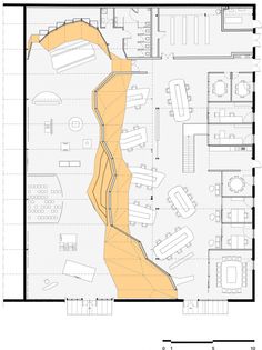 the floor plan for an office building with two floors and several different areas in it