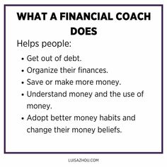 a poster with the words what financial coach does