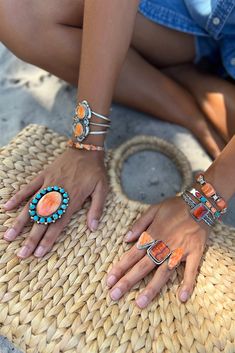 This Red Spiny Shell Cuff features a single rectangular cabochon set in a smooth oxidized bezel. The cuff is constructed with four sterling silver twists for a one-of-a-kind design. This is a stunning example of modern Navajo jewelry. Spiny Shell is found deep in the Sea of Cortez in the Baja region of the Gulf of California. The color of the shell depends on the depth of the water with the darkest colors in the deepest water. Hallmarked "NZ" Stamped "STERLING" Measurements: 5 1/4" x 1 1/4" (Ope Vintage Navajo Jewelry Stone, Bohemian Hand Wrapped Rectangular Jewelry, Hand Wrapped Rectangular Bohemian Jewelry, Adjustable Orange Cabochon Jewelry, Bohemian Jewelry With Rectangular Gemstone, Bohemian Rectangular Gemstone Jewelry, Southwestern Style Adjustable Rectangular Jewelry, Orange Bohemian Jewelry With Cabochon, Bohemian Orange Cabochon Jewelry