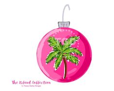 a pink ornament with a palm tree on it