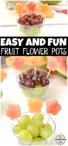 an easy and fun fruit flower pot for kids to make with watermelon, grapes and cherries