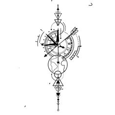 a black and white drawing of a compass with arrows pointing in different directions on it