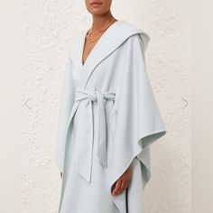 Gorgeous Heavy Cape Coat! M/L But I Am Tall And Xs And Fits Just Fine. Luxury Oversized Cape For Layering, Luxury Winter Cape, Blue Shawl Collar Outerwear For Work, Light Blue Outerwear With Drawstring Hood For Fall, Blue Shawl Collar Outerwear For Fall, Wool Cape, Winter Outerwear, Fall Inspo, Cape Coat