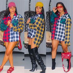 100% Cotton Colorblock design Thick plaid flannel Front button closures Front chest pockets Full length sleeves - Model wore hers slouched up Oversized fit large also fits up to xlarge Plaid Flannel, Flannel Shirt, Oversized Fits, Other Colors, Length Sleeve, Color Blocking, Full Length, Red And White, Plaid