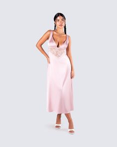 Pure perfection 💓 Your presence will be the only thing they crave in this pink dress. Constructed from poly satin fabric complete with a lace insert, sleeveless style, and midi length - this dress is perfect for all our sassy, yet classy babes 💅 Lace Midi, Lace Insert, Lace Midi Dress, Cargo Pant, Pink Satin, Hottest Trends, Dresses Xs, Satin Fabric, Midi Length