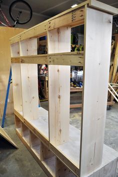 the unfinished shelves are ready to be built