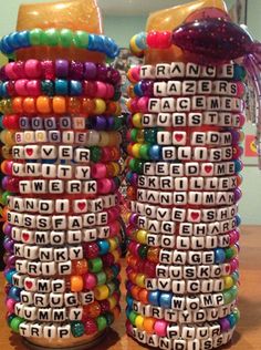 1-100 lot sizes of Handmade Custom Kandi by LoukiBoutique on Etsy Kandi Singles Ideas Words, Kandi Single Ideas, Kandi Ideas Singles, Kandi Singles Ideas, Kandi Bracelets Rave, Coffee Bean And Tea Leaf, Rave Candy, Kandi Singles