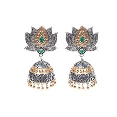 Women Imitation Earrings, Brass Earrings, Antique Earrings, Boho Earrings, Two Tone Earrings, Jhumka Earrings, Dangle Earrings Item Details : Item : Earrings Weight: 28.10 Gm Approx Earrings Length: 54 MM Approx Stone Size: 3 MM Approx, 6 x 4 MM Product Code : HE-3081 ✤✤Made to Order✤✤ ✤✤ Handmade Item ✤✤ Buy these beautiful earrings and give best choice to your loved once. ❱❱ G EM S T O N E D E T A I L ❰❰ **Gemstone structure may vary from the image as two gemstones do not have the same structu Ornate Dual-tone Earrings As Gift, Ornate Dual-tone Earrings For Gift, Ornate Dual-tone Earrings Gift, Silver Dual-tone Drop Earrings, Elegant Oxidized Finish Earrings For Celebration, Dual-tone Drop Earrings Temple Jewelry, Dual-tone Drop Earrings For Festivals, Festival Dual-tone Dangle Earrings, Dual-tone Green Earrings As Gift