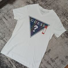 Guess, t-shirt, new, v-neck, white, size xs, Guess Tshirt, My Prince Charming, Prince Charming, White Tshirt, Prince, Color White, Tops & Tees, Womens Tops, V Neck