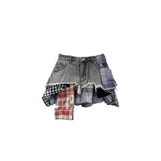 The perfect blend of style and comfort. Made with trendy, casual denim fabric and featuring a classic plaid design, these shorts are a must-have in any wardrobe. Plaid Denim Skirt, Casual Plaid Patchwork Bottoms, Casual Patchwork Shorts For Spring, Casual Gingham Cotton Bottoms, Casual Patchwork Short Bottoms, Casual Frayed Hem Shorts For Fall, Casual Plaid Bottoms For Spring, Casual Gingham Relaxed Fit Bottoms, Casual Patchwork Jean Shorts