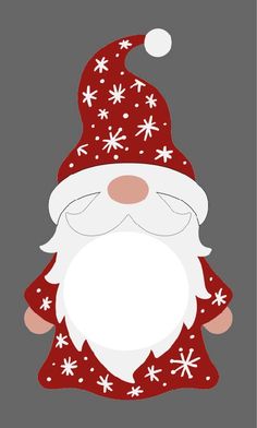 a cartoon santa claus with snowflakes on his hat and beard, standing in front of a gray background