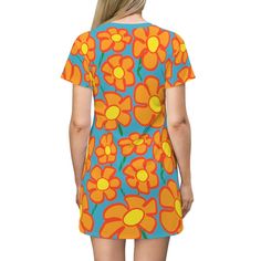 This All-Over-Print T-Shirt Dress is tagless, custom cut and sewn to match. With vivid colours and cute vibes, you will brighten the day of all around in this fun favourite!  .: 100% Polyester .: White thread color .: Light fabric (6.0 oz/yd² (170 g/m .: Tagless .: Runs true to size XSSMLXL2XL Length, in3333.5133.9834.493535.52 Chest width, in16.517.4918.512021.523 Hippie Chick, Mod Style, Mod Fashion, Summer Party Dress, Casual Spring, All Over, Summer Party, Dress Clothes For Women, T Shirt Dress