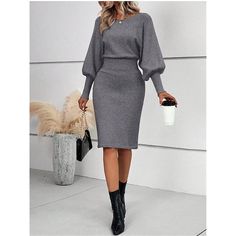 Season:Winter,Fall; Fabric:Core Spun Yarn; Sleeve Length:Long Sleeve; Look After Me:Machine wash; Gender:Women's; Style:Casual,Soft; Elasticity:Micro-elastic; Occasion:Weekend,Outdoor,Daily; Sweaters Type:Sweater Dress; Top Length:Long Tops; Fit Type:Loose Fit; Pattern:Pure Color; Design:Knitted; Neckline:Crew Neck; Front page:FF; Listing Date:10/06/2024; Production mode:External procurement; Knit Style:Ribbed Black Sweater Dress Outfit, Intellectual Style, Sweater Dress Casual, Sweater Dress Outfit, European Dress, Stretch Pencil Skirt, Wearing Style, Black Sweater Dress, Cardigan Sweater Dress