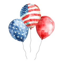 three balloons painted in the colors of the american flag