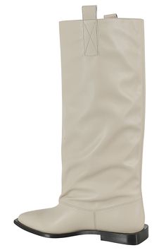 Western Wide Slouchy Flat Tubular boot - Ganni - safari color - recycled leather upper - flat heel - pointed design Casual Calf Leather Pointed Toe Boots, Casual Cream Leather Mid-calf Boots, Casual Cream Mid-calf Leather Boots, Beige Leather Knee-high Boots With Pointed Toe, Cream Pointed Toe Calf Leather Boots, Cream Pointed-toe Calf Leather Boots, Cream Leather Knee-high Boots, Beige Leather Knee-high Boots For Work, Casual Beige Calf Leather Boots