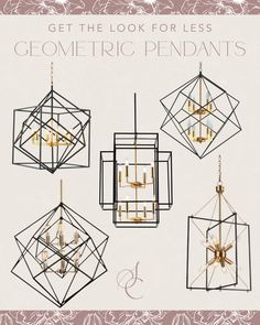 an image of geometric pendants with the words get the look for less