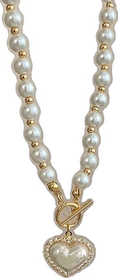 Heart-shaped Pearl Necklace For Party, Elegant Pearl Necklace With Heart Beads For Party, Party Jewelry With Pearl And Heart Charm, Party Heart-shaped White Pearl Necklace, Trendy White Pearl Necklace With Heart Beads, White Pearl Necklace With Heart Charm, Pearl Heart Necklace, Pearl Heart, Heart Necklace