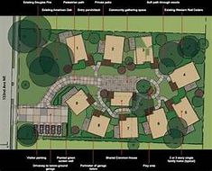 an aerial view of a lot with lots of trees and houses on it, along with plans for the development