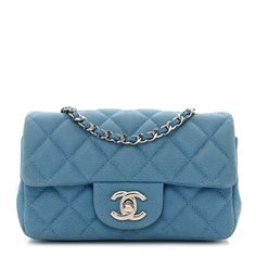 This is an authentic CHANEL Iridescent Caviar Quilted Extra Mini Flap in Light Blue. This chic petite shoulder bag is crafted of diamond quilted suede like leather in a light blue. The crossbody bag features a long silver chain-link leather threaded shoulder strap and a front flap with a silver CC turn-lock. The flap opens to an interior of matching light blue leather interior with zipper and patchpockets. Light Blue Clutch, Auto Correct, Blue Handbag, Green Chartreuse, Light Blue Aesthetic, Blue Clutch, Blue Handbags, Leather Thread, Pink Purse