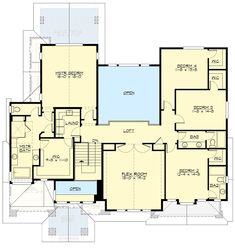 the floor plan for this modern home shows the living room and dining area, as well as an indoor swimming pool