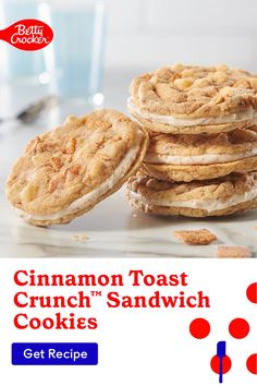 cinnamon toast crunch, cinnamon toast crunch cookies, sandwich cookies, sandwich cookie recipe, cereal desserts, cereal dessert recipes Cinnamon Toast Crunch Cookies, Tastemade Videos, Rice Krispies Cereal, Crunch Cookies, Cereal Dessert, Cinnamon Toast Crunch, Cinnamon Toast, Easy Cinnamon