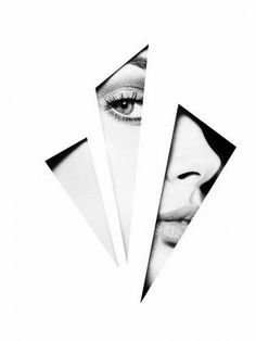 a woman's face is shown through three pieces of paper