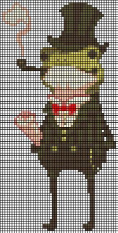 a cross stitch pattern of a cat with a top hat and bow tie on it's head