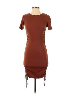 Zara Casual Dress Size: Small Brown Dresses - used. No Fabric Content, Sheath, Crew Neck, Solid, Knee Length, Short Sleeve | Zara Casual Dress - Sheath: Brown Solid Dresses - Used - Size Small Cheap Zara Bodycon Dress, Cheap Zara Mini Dress For Fall, Cheap Zara Dresses With Button Closure, Brown Casual Dress, Brown Dresses, Brown Dress, Solid Dress, Casual Dresses For Women, Casual Dress