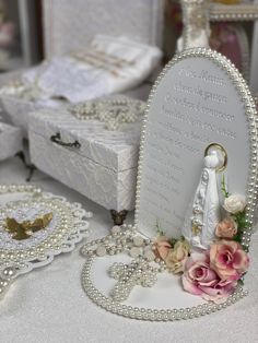 a table topped with lots of white items