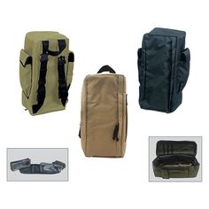 three different types of backpacks with straps on each side and one in the middle