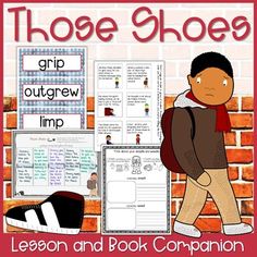 a book cover for those shoes with an image of a boy walking in front of a brick wall