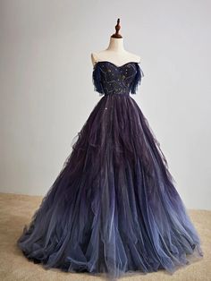 A-Line Purple Gradient Tulle Long Prom Dress P627 – PreppyDress Mode Purple, Tulle Long Prom Dress, Purple Evening Dress, Formal Prom Dresses Long, Purple Gradient, Tulle Evening Dress, Purple Prom Dress, Sweetheart Prom Dress, Beautiful Prom Dresses