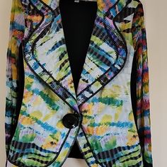 Colorful Cardigan. Never Worn. Sheer Colorful Sleeves. Multicolor Long Sleeve Cardigan For Spring, Multicolor Cotton Outerwear For Day Out, Trendy Colorful Spring Cardigan, Chic Multicolor Outerwear For Day Out, Multicolor Cotton Outerwear For Summer, Fitted Multicolor Cotton Cardigan, Summer Multicolor Outerwear For Day Out, Summer Day Out Multicolor Outerwear, Chic Multicolor Summer Cardigan