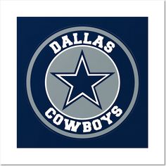 the dallas cowboys logo is shown on a blue and gray circle with white stars in it