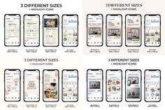 the different styles and sizes of iphones are shown in four different screens, each showing different