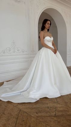 Off-the-shoulder sweetheart neckline draped corset puff skirt satin classy elegant old money wedding dress Satin Draped Wedding Dress, Old Money Wedding Dress, Basque Waist Wedding Dress, Old Money Wedding, Bridal Era, Wedding Dress With Long Train, Waist Wedding Dress, Dress Types, Draped Corset