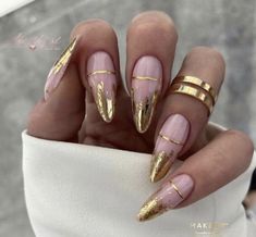 Gold Nail Designs, Elegant Nail Designs, Gold Nail, Smink Inspiration, Her Nails, Nails Glitter, Nails Medium, Nails Spring, Pink Prom