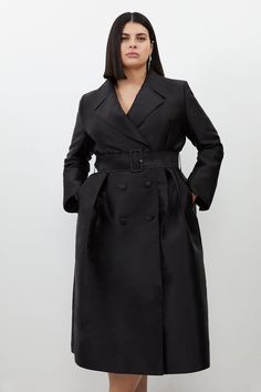 Be Inspired With Elegant Outerwear With This Piece, Crafted From Premium Satin Twill With A Tailored Fit For A Flattering Silhouette. Featuring A Notched Collar, Full Skirt, And Self-Tie Belt For Classic Detailing. Finished With A Full Skirt For A Feminine Twist.Tailoreddouble Breastedbeltedexpertly Designed For Those Size 18 And Above, Our Plus Size Clothing Collection Is Perfectly Proportioned To Ensure You Look Fashionable At Every Shape. Quiet Luxury Plus Size, Plus Size Red Dress, Black Dress Coat, Wedding Pants, Transitional Fashion, Plus Size Chic, Plus Size Workwear, Winter Wedding Guest Dress, Summer Bridesmaid Dresses