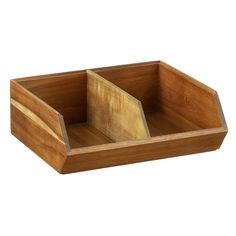 an empty wooden box with two compartments