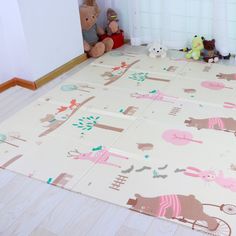 a child's play room with toys on the floor