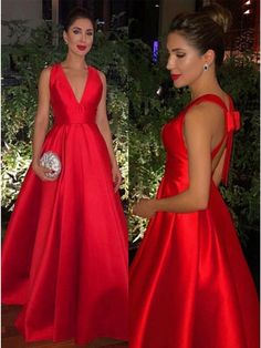 V Neck Red Long Prom Dress with Cross Back, V Neck Red Evening Dresses Graduation Dresses #dress #promdress #promdress2019 #prom2019 #vneckdress #redpromdress #crossbackpromdress #eveningdress #formaldress #graduationdress Red Long Dress Elegant, Red Gala Dresses, Red Long Prom Dress, Dresses Graduation, Satin Formal Dress, V Neck Prom Dresses, Graduation Dresses, Red Evening Dress, Gowns With Sleeves