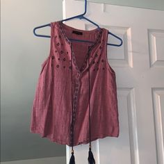 Brand New Is Great Condition And Cute !!! Pink Bohemian Cotton Top, Pink V-neck Shirt For Vacation, Pink V-neck Vacation Shirt, Bohemian Pink Shirt For Spring, Spring Bohemian Pink Shirt, Pink Cotton Top For Vacation, Pink Cotton Tops For Day Out, Pink Bohemian Cotton Shirt, Shirt Color