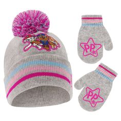 Paw Patrol Winter Hat and matching Kids Mitten set. Winter Hat features thick earflaps and Paw Patrol character patch embroidered on the front. Matching Toddler Mittens features a Paw Patrol Skye gripper print design, Great coverage for Head, Ears and their little cute Hands. Toddler Gloves, Toddler Mittens, Nickelodeon Girls, Paw Patrol Skye, Kids Mittens, Toddler Beanie, Girls Winter Hats, Paw Patrol Characters, Marshall Paw Patrol