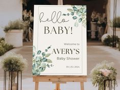 Simple Foliage Baby Shower Welcome Sign - Magnolia Dane Co. Baby Shower Easel, Foam Board Printing, Baby Brunch, Brunch Decor, Boho Leaves, Pvc Panels, Welcome Signs, Shower Welcome Sign, Baby Shower Welcome Sign