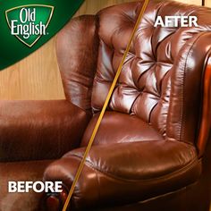 an old english leather reclining chair before and after reupholing with cleaning