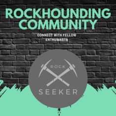 an advertisement for rock hounding community with two crossed hammers on the side of a brick wall